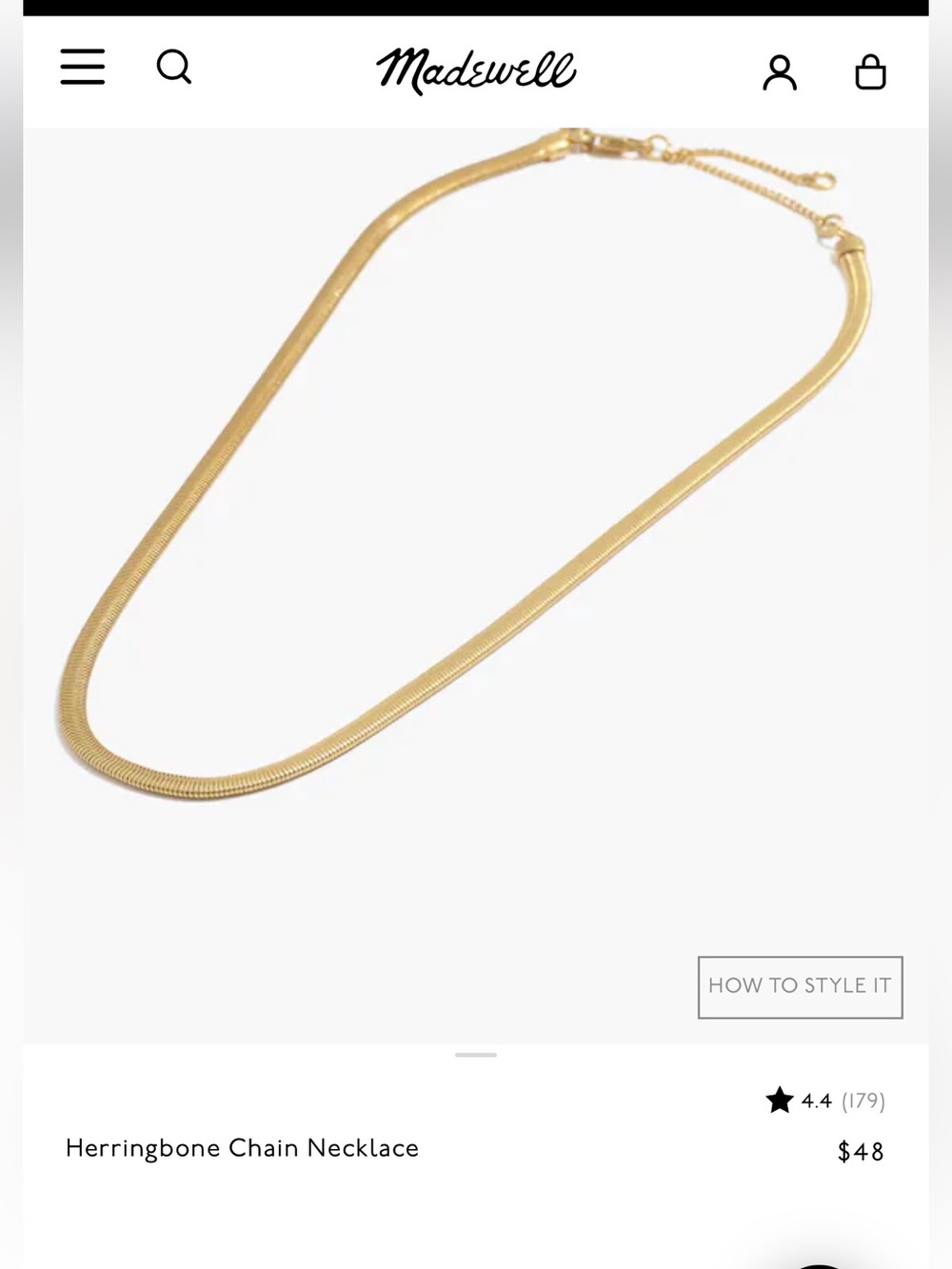 Madewell Herringbone Chain Necklace- vintage gold NWOTs